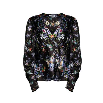 Paco Rabanne Size 42 Black and Floral Blouse