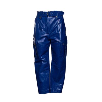 Alexander McQueen Size 40 Blue Belted Leather Pants