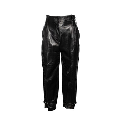 Alexander McQueen Size 38 Black Leather Belted Ankle Pants