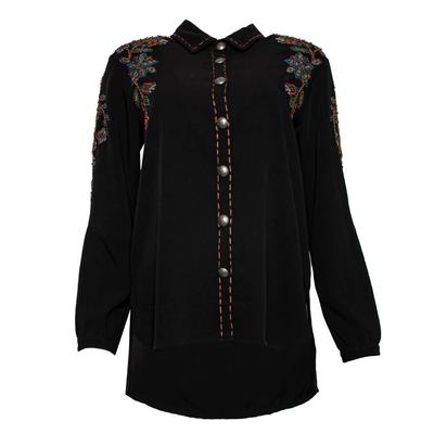 Double D Ranch Size XS Black Embroidered Flowers Top