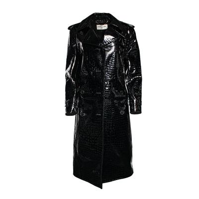 Saint Laurent Size 36 Black Embossed Leather Trench Jacket