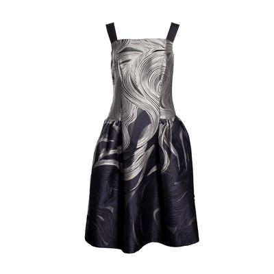 Carolina Herrera Size 6 Grey & Navy Blue Dress