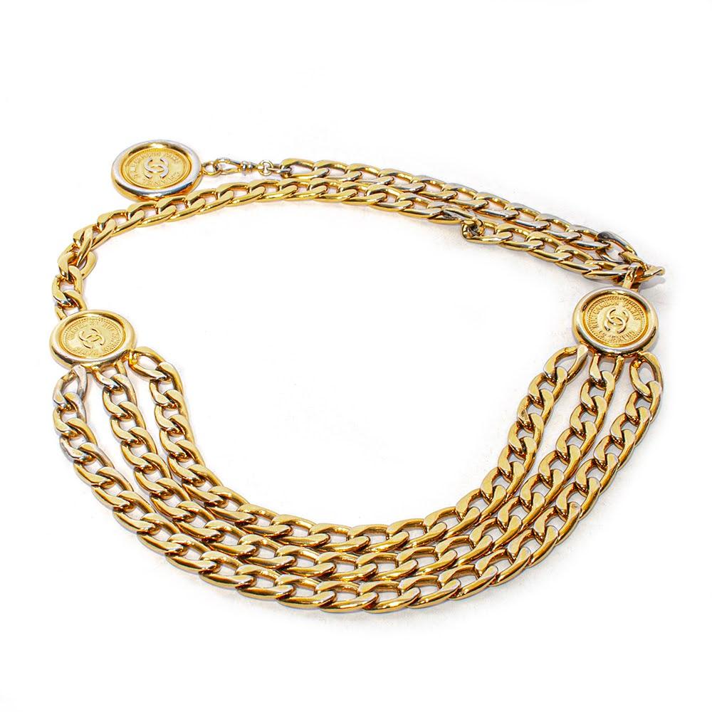  Chanel Vintage Gold 3 Strand Chain Belt