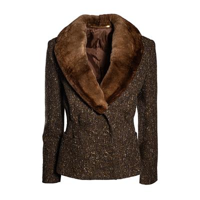 Blumarine Size 44 Brown Faux Fur Trim Jacket