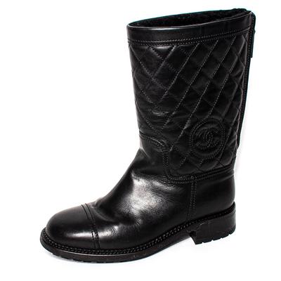 Chanel Size 36.5 Black Quilted Leather Boots