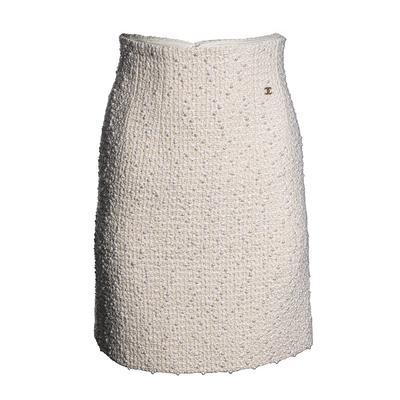 Chanel Size 36 Off White Pearl Detail Skirt
