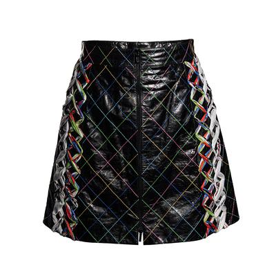 Chanel Size 38 Black Leather Ribbon Skirt