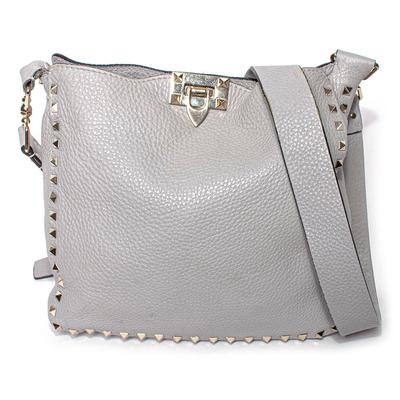 Valentino Grey Pebbled Leather Rockstud Crossbody Bag