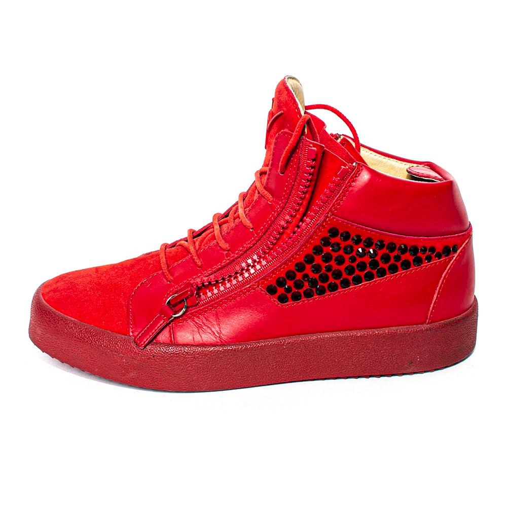  Giuseppe Zanotti Size 41 Red Leather Hi- Top Sneakers