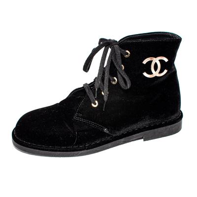 Chanel Size 38 Black Velvet CC Boots