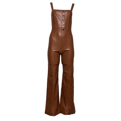 Alice + Olivia Size 0 Brown Faux Leather Overalls