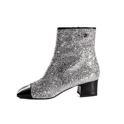 New Chanel Size 39 Short Silver Glitter Boots