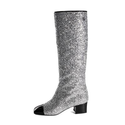New Chanel Size 39 Tall Silver Glitter Boots