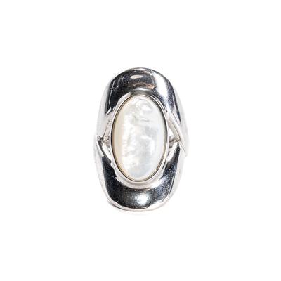Nambe Size 6.5 Silver White Stone Ring 
