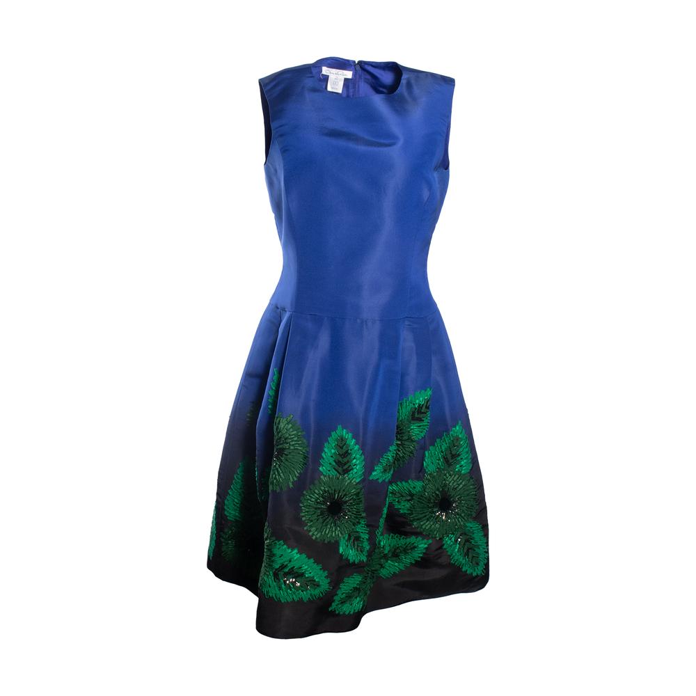  Oscar De La Renta Size 8 Blue Embroidered Beaded Dress