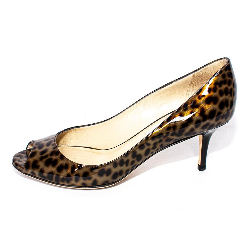  Jimmy Choo Size 37 Brown Patent Leopard Heels