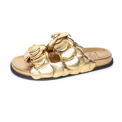 Valentino Size 38.5 Gold Floral Sandals