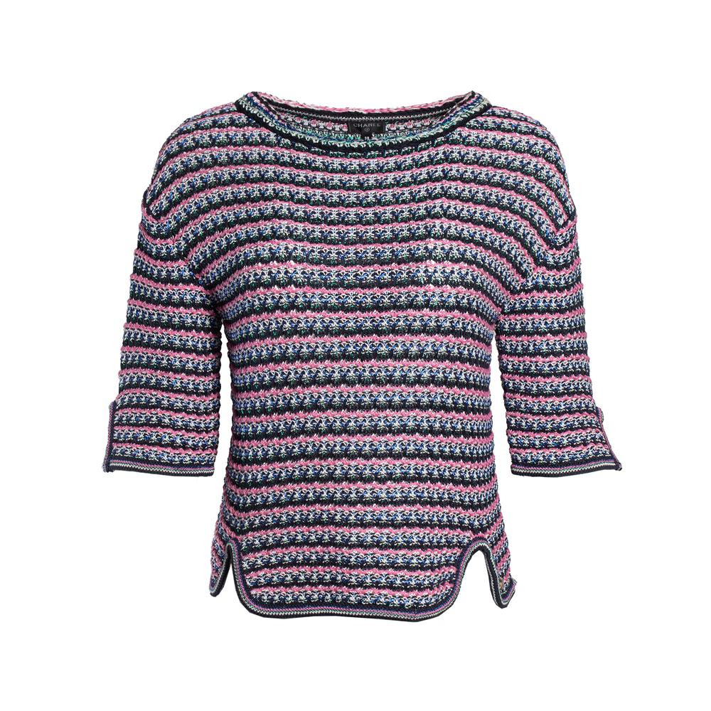  Chanel Size 38 Pink Striped Knit Top