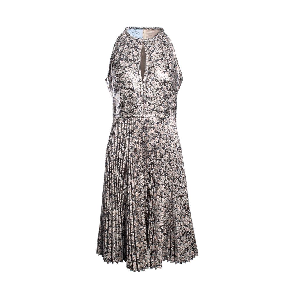  Prada Size 42 Metallic Pleated Short Dress
