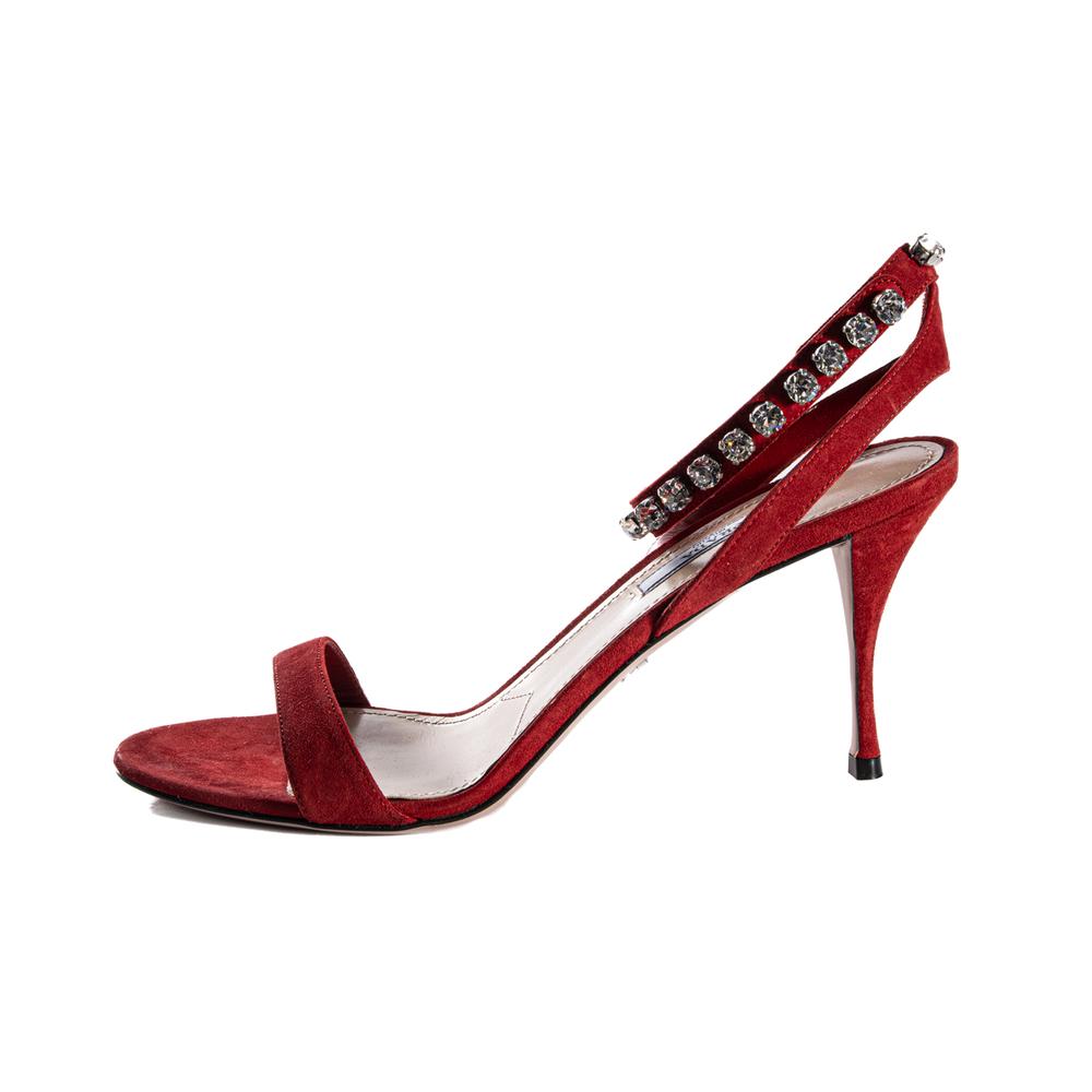  Prada Size 39 Red Ankle Gem Heels