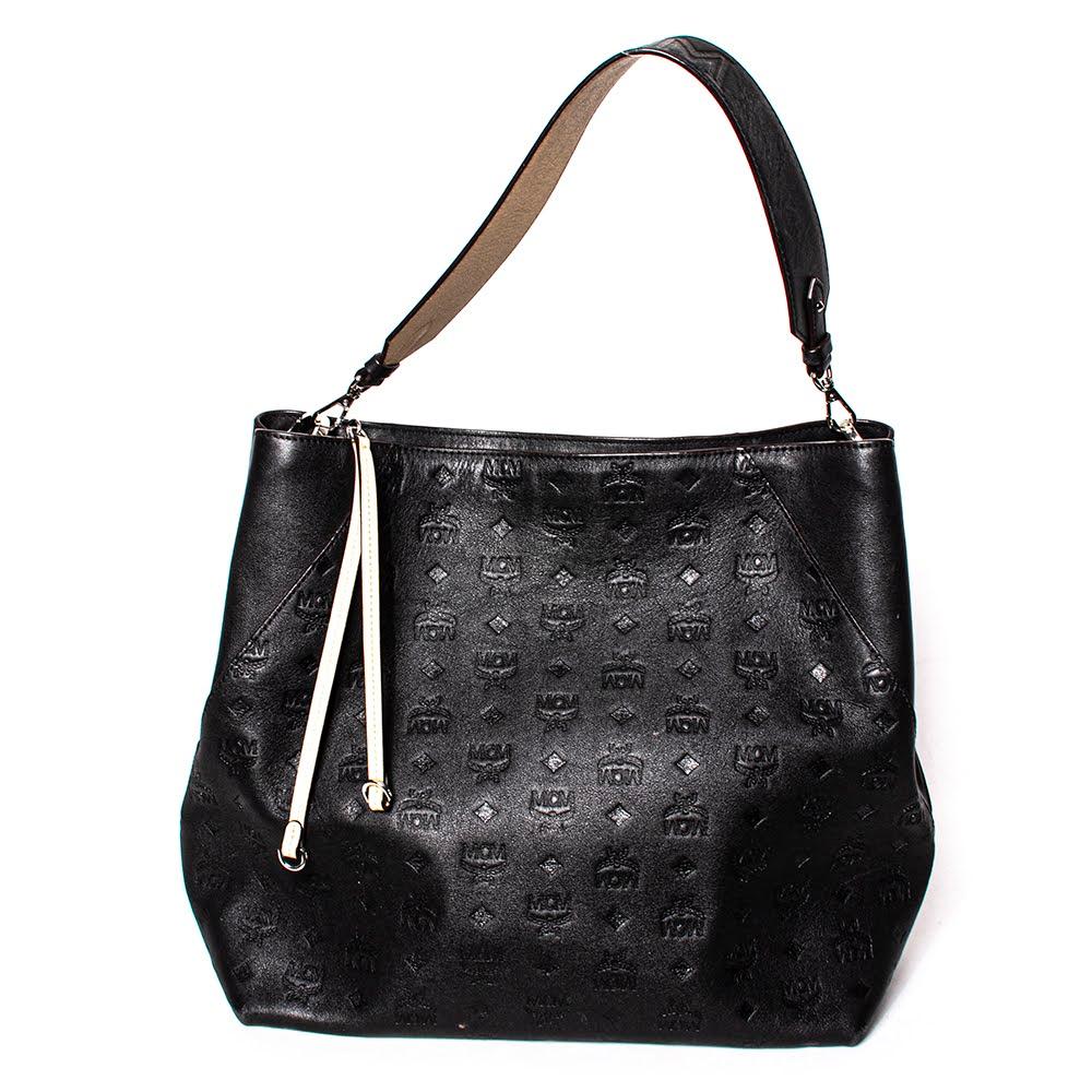  Mcm Black Leather Monogram Handbag