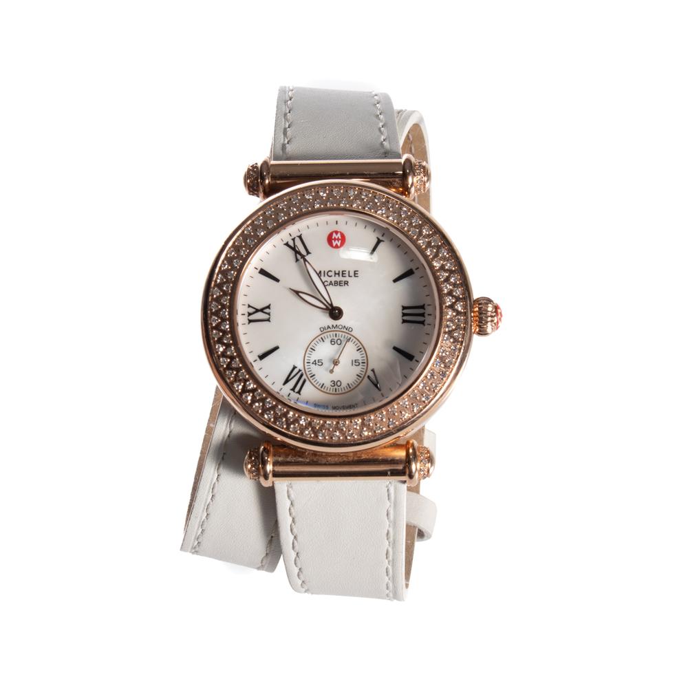  Michele White Wrap Strap Diamond Encrusted Watch