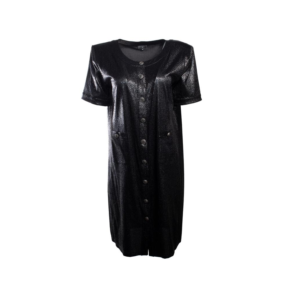  Chanel Size 44 Black Shiny Short Dress