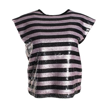 New Chanel Size 36 Pink & Black Striped Sequin Top