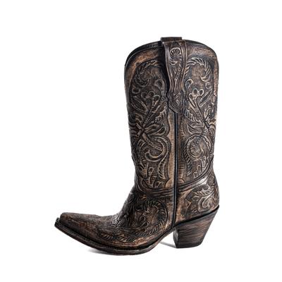 Lucchese Size 6.5 Brown Carved Leather Cowgirl Boots