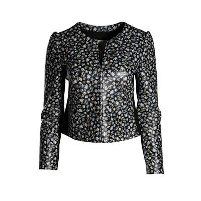 Rebecca Taylor Size 4 Black Leather Floral Jacket