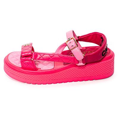 Chanel Size 38 Pink Lambskin Quilted Sport Dad Sandals