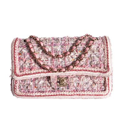 Chanel Medium Pink Tweed Double Flap Bag