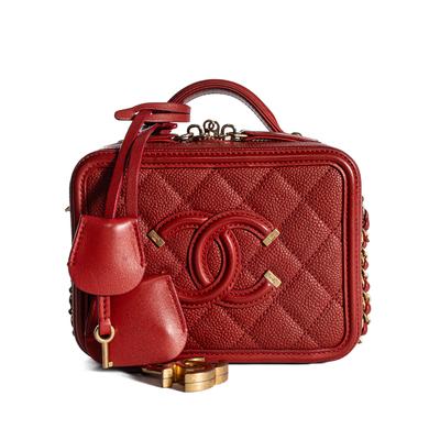 Chanel Small Red Quilted Vanity Case Crossbody Bag