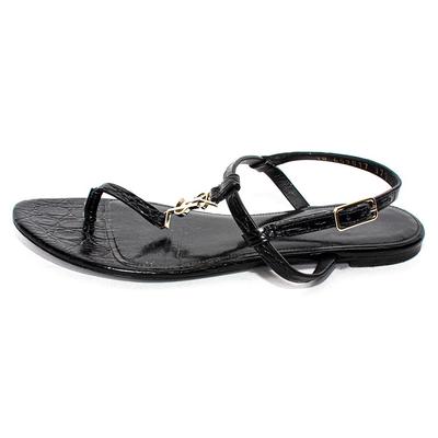 YSL Size 37.5 Black Cassandra Open Sandals