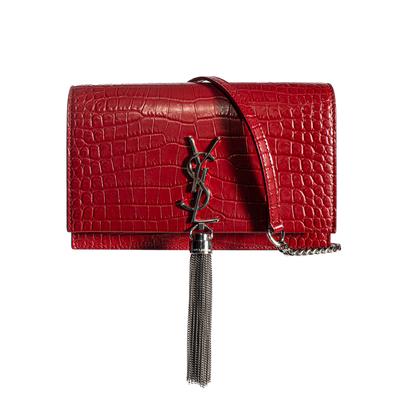 Saint Laurent Red Embossed Leather Flap Tassel Bag