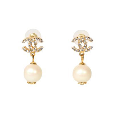 Chanel Vintage CC Pearl Drop Earrings