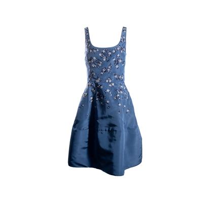 Oscar De la Renta Size 8 Blue Embroidered Dress