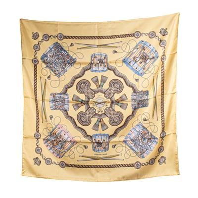 Hermes Silk Les Tambours Yellow Scarf