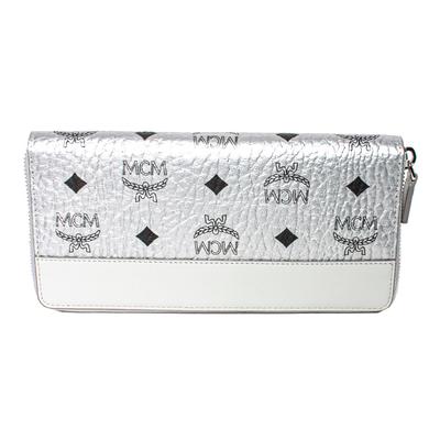 MCM Silver Leather Zippy Wallet