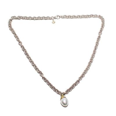 David Yurman Silver Gold Diamond Tahitian Pearl Necklace