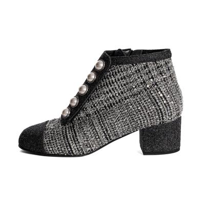 Chanel Size 37 Grey Tweed Boots