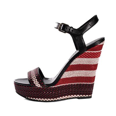 Burberry Size 41 Red & Black Wedge Heels