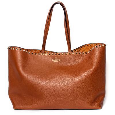Valentino Brown Leather Rockstud Vitello Tote Bag