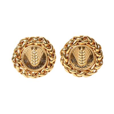 Chanel Vintage Wheat Button Clip Earrings