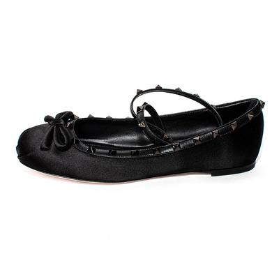 Valentino Size 41 Black Satin Rockstud Ballerina Shoes