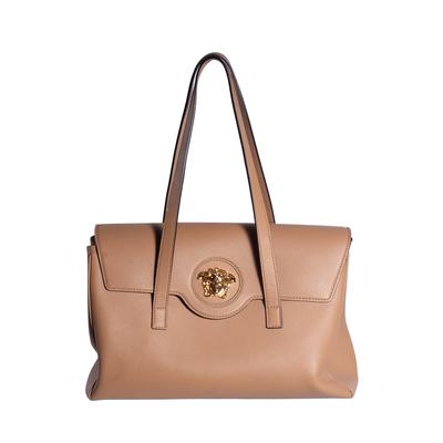 Versace Tan Leather Flap Handbag