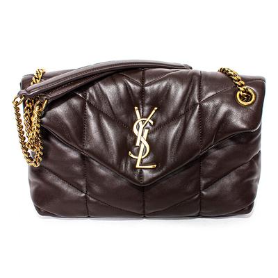 Saint Laurent Brown Leather Puffer Handbag