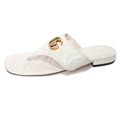 Gucci Size 38 White Leather GG Marmont Sandals
