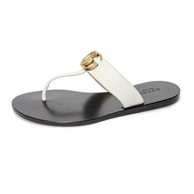  Gucci Size 35.5 White Leather GG Thong Sandals