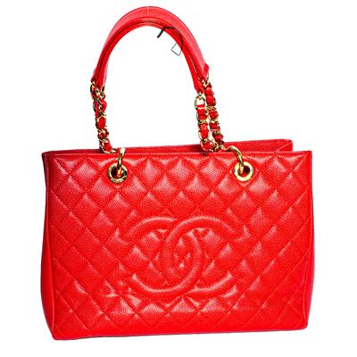 Chanel Red Leather Shopper Tote Bag